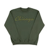 Chicago Laminated Script Sweatshirt - MIL GREEN