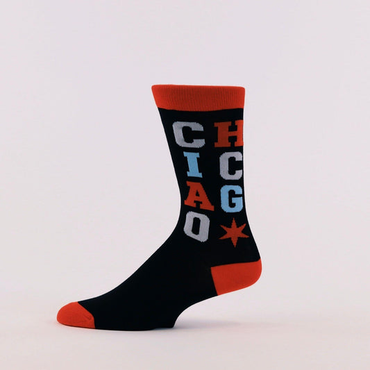 Chicago Stacked Type Black Socks - Love From USA