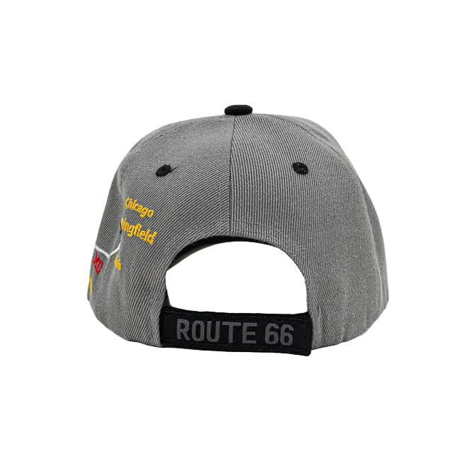 Black and gray cap with Route 66 branding on a white background