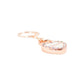 A rose gold heart-shaped keychain with a rhinestone-embellished border and a small engraved brand name on the heart, attached to a matching rose gold split key ring, set against a plain white background.