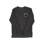 A dark charcoal gray long-sleeve t-shirt with a gold printed graphic on the left chest reading 'MINNESOTA 1858 NORTH COUNTRY'. The shirt is laid flat against a clean, white background.