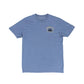 A heathered blue crewneck t-shirt with a small graphic on the left chest reading 'MINNESOTA 1858' and 'NORTH COUNTRY' above and below a pine tree silhouette, shown flat on a white background.