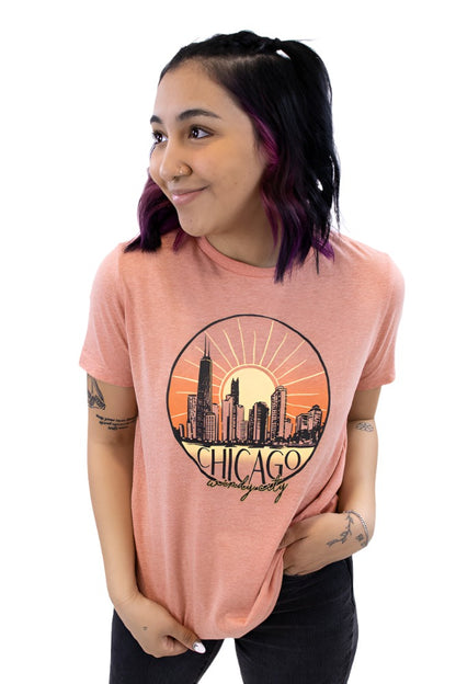 Chicago Skyline Sunset Tee