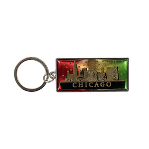Keychain with Chicago skyline design on a white background