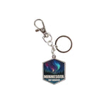 Keychain with Northern Lights design and 'Minnesota Up North' text on a white background