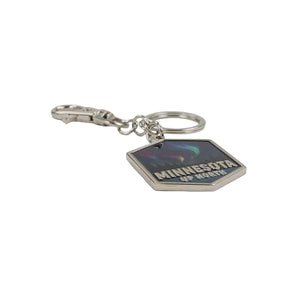 Keychain with 'MINNESOTA UP NORTH' tag on a white background