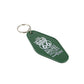 Green keychain with Route 66 design on a white background