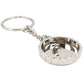 Silver keychain bottle opener on the back on a white background