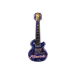 Purple electric guitar-shaped object with 'Minnesota' text on a white background