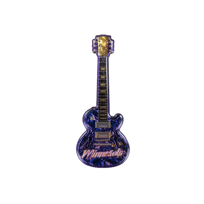 Purple electric guitar-shaped object with 'Minnesota' text on a white background