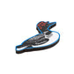 Loon bird-shaped magnet with a red and black checkered hat on a white background