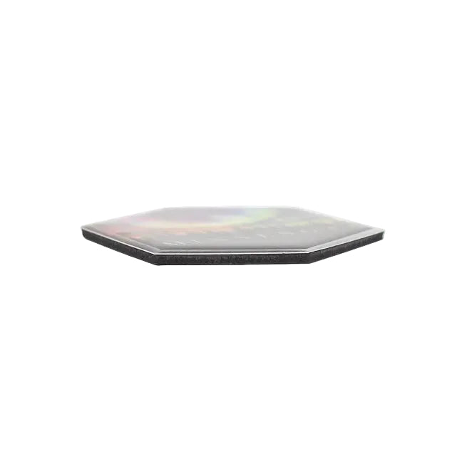 Side view of a hexagonal magnet with a Minnesota Northern Lights design on a white background.