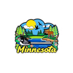Minnesota-themed magnet with nature elements and 'Minnesota' text on a white background