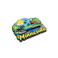 Colorful Minnesota-themed magnet with nature scenes on a white background