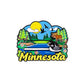Fridge magnet with Minnesota landscape design featuring trees, lake, and moose on a white background.