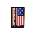 Fridge magnet with American flag design and 'Minnesota 1858' text on a white background