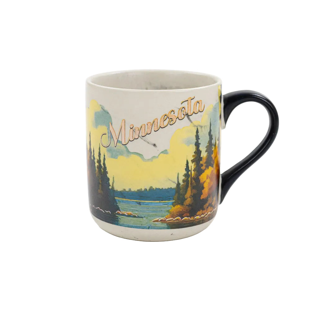 Mug with Minnesota landscape design on a white background