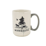 Mug with 'Minnesota' and nature-themed design on a white background