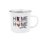 White mug with 'Home away from home' design on a white background