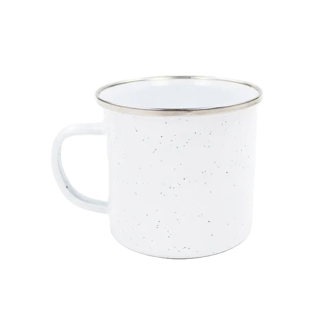 White speckled mug on a white background