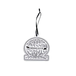 Decorative ornament with 'Minnesota' text and nature-themed design on a white background