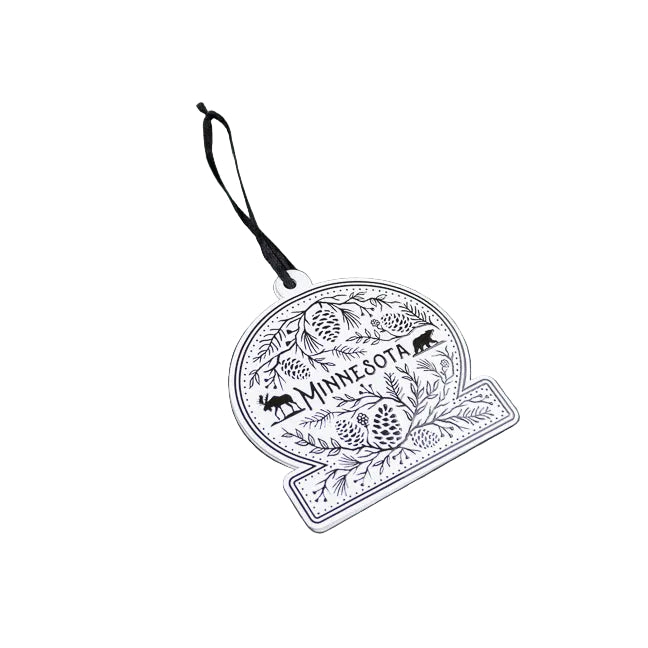 Decorative ornament with 'Minnesota' text and nature-themed design on a white background