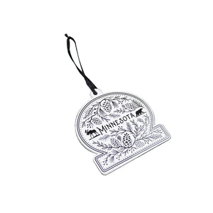 Decorative ornament with 'Minnesota' text and nature-themed design on a white background