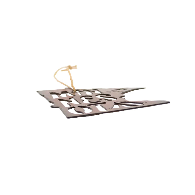 Decorative ornament shaped like the state of Minnesota with 'MINNESOTA' text on a white background.