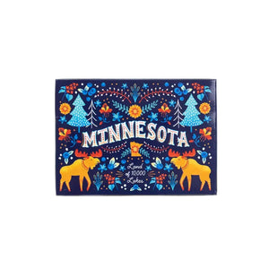 Playing cards box with 'Minnesota' text and moose illustrations on a white background