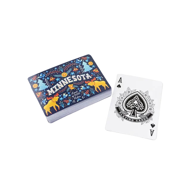Playing cards with Minnesota design on a white background