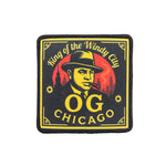 Patch with a stylized illustration of a man in a hat and cigar, text 'King of the Windy City', 'OG Chicago' on a black background.