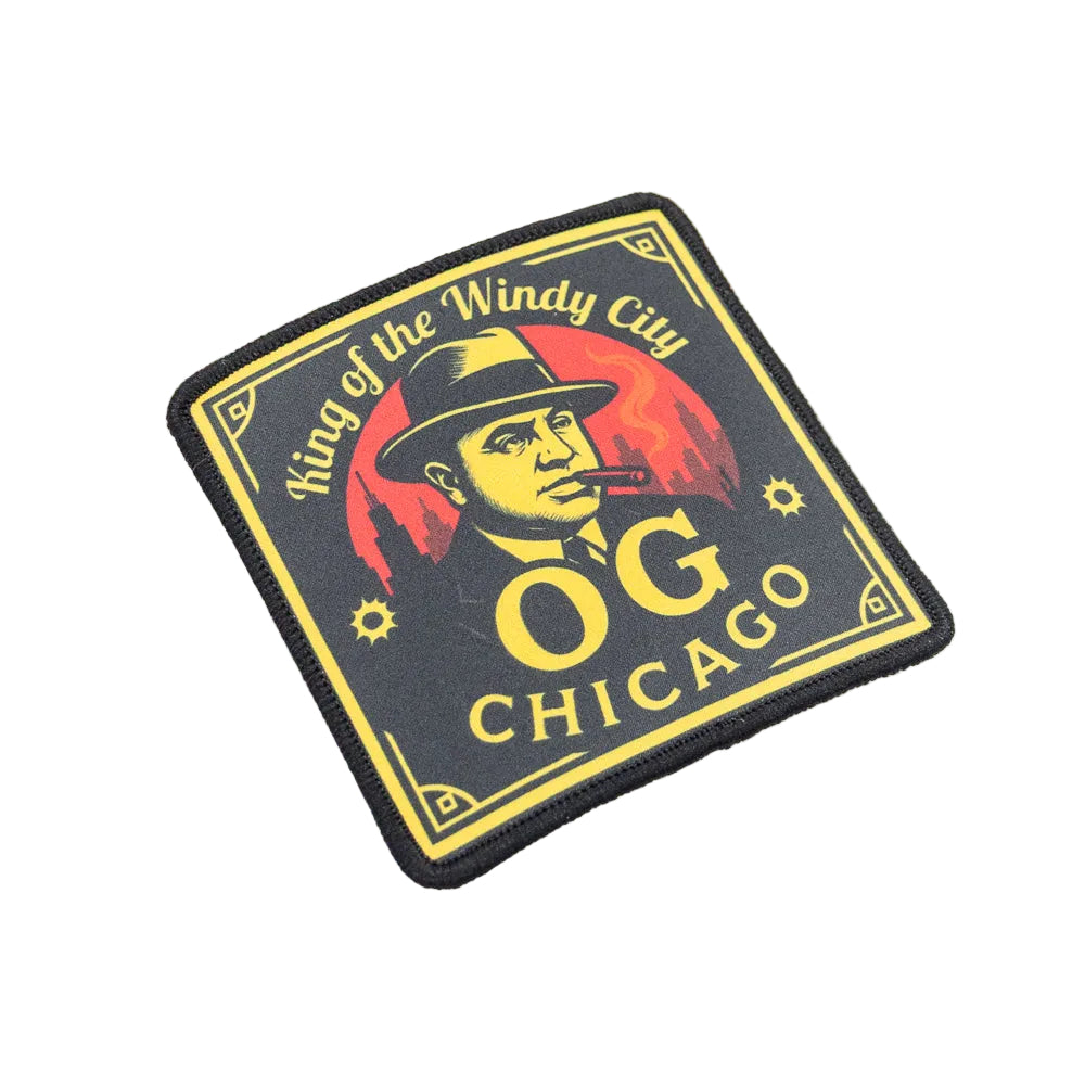 Patch with 'King of the Windy City OG Chicago' text and design on a black background