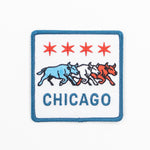 Embroidered patch with Chicago logo featuring three bulls and four red stars on a white background.