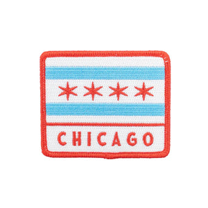 Embroidered patch with Chicago flag design on a white background