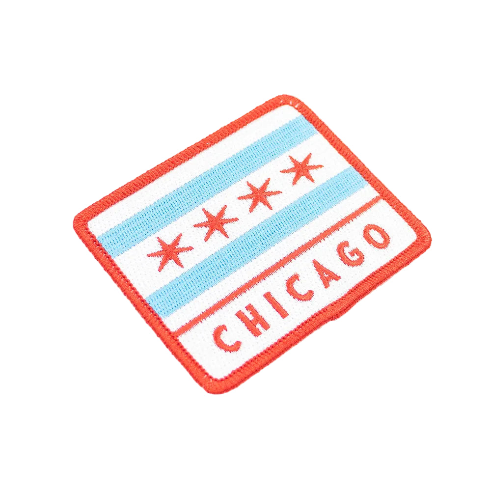 Patch with Chicago flag design on a white background