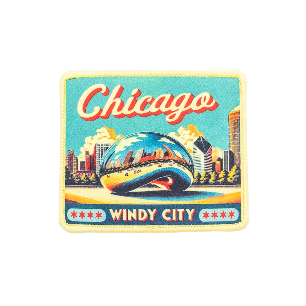 Colorful patch with 'Chicago' and 'Windy City' text, featuring a skyline design.
