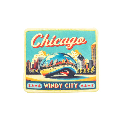 Colorful patch with 'Chicago' and 'Windy City' text, featuring a skyline design.