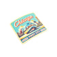 Colorful patch with 'Chicago' and 'Windy City' text with the Bean sculpture on a white background