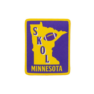 Patch with 'SKOL Minnesota' text and a football icon on a purple and yellow background