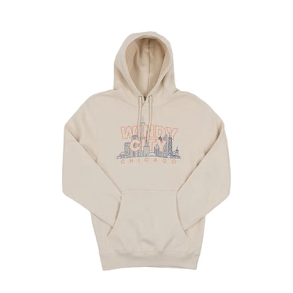 Beige hoodie with 'Windy City Chicago' text on a white background