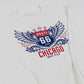 White sweatshirt with Route 66 and Chicago design on a white background