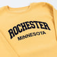 Yellow sweatshirt with 'ROCHESTER MINNESOTA' text on a white background