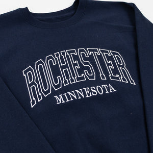 Navy blue sweatshirt with 'ROCHESTER MINNESOTA' text in white