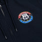 Navy blue hoodie with Route 66 logo on a dark background