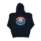 Navy hoodie with Route 66 logo on the back against a white background