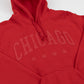 Red hoodie with 'Chicago' text and star designs on a white background