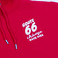 Red hoodie with 'Route 66 Chicago Navy Pier' text on a white background