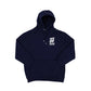 Navy blue hoodie with white Route 66 Chicago Navy Pier text on the chest against a white background