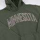 Green hoodie with 'MINNESOTA' text on a white background
