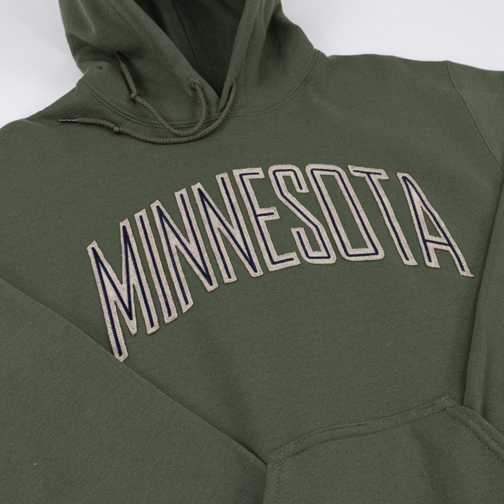 Green hoodie with 'MINNESOTA' text on a white background